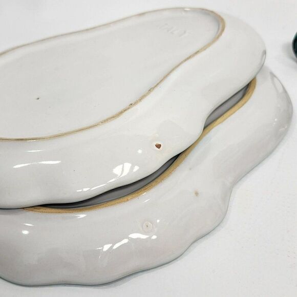 HAND PAINTED Green Floral Majolica Pottery Snack Set Made in Italy - Picture 12 of 13